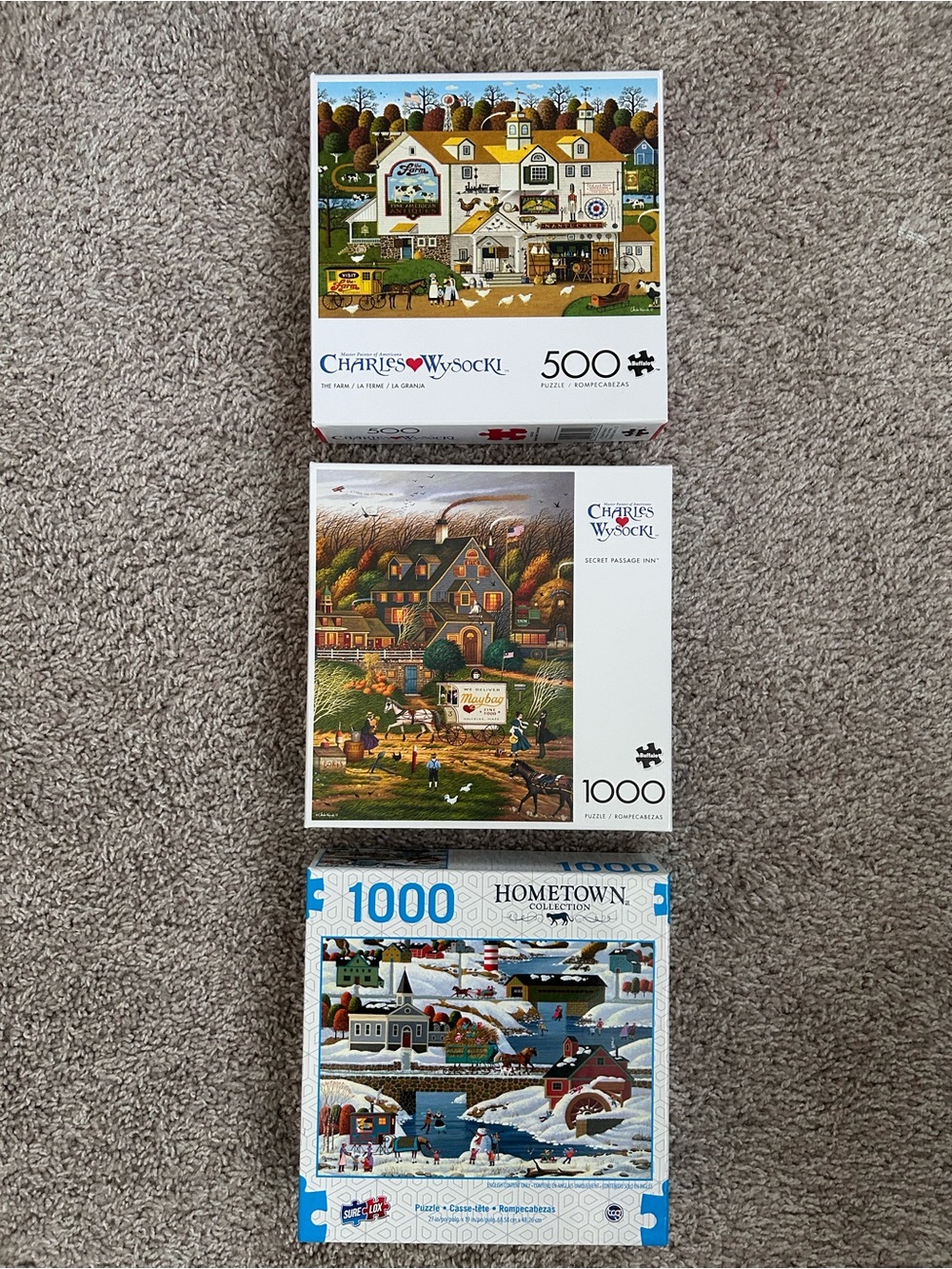 Puzzle Lot of 3 by Charles Wysocki 500 & 1000 Piece Seasonal Hometown Collection